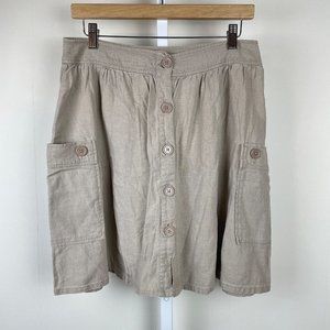 Alain Manoukian 100% Linen Blend Skirt Tan Button‎ Front Pockets EUR 36 US Small